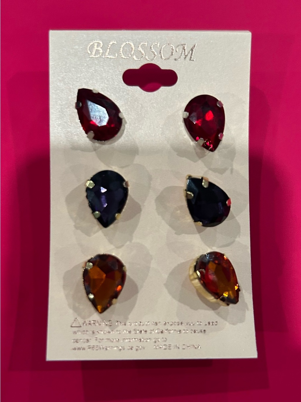 Blossom Teardrop Stone Earring Set - Red, Purple, Amber